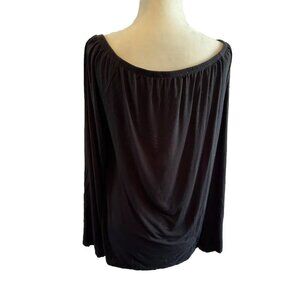 White House Black Market Sz M Blouse Black Long‎ Sleeve Pleats Belle Sleeve Soft